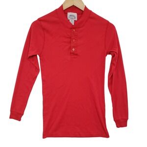 Vintage Helium Mens Red Long Sleeve Button Henley Shirt Size‎ S Normcore 90s